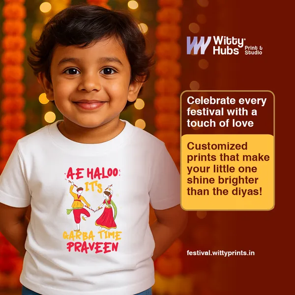 White_Cotton_Navratri_Festival_Printed_T-Shirt_For_Kids