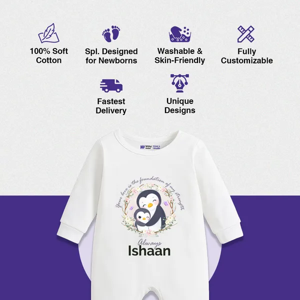 White_Penguin_Personalized_Full_Sleeve_Romper_For_Baby