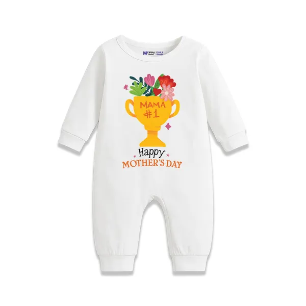 White_Cotton_Mother'S_Day_Trophy_Print_Baby_Romper