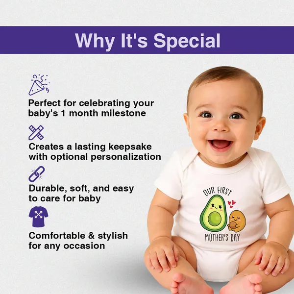Our_First_Mother'S_Day_Avocado_Print_White_Cotton_Onesie_For_Baby