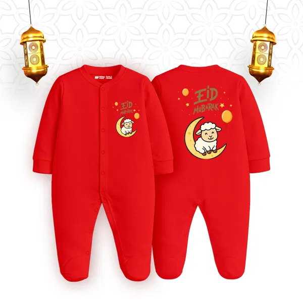 Red_Cotton_Eid_Mubarak_Printed_Romper_For_Baby