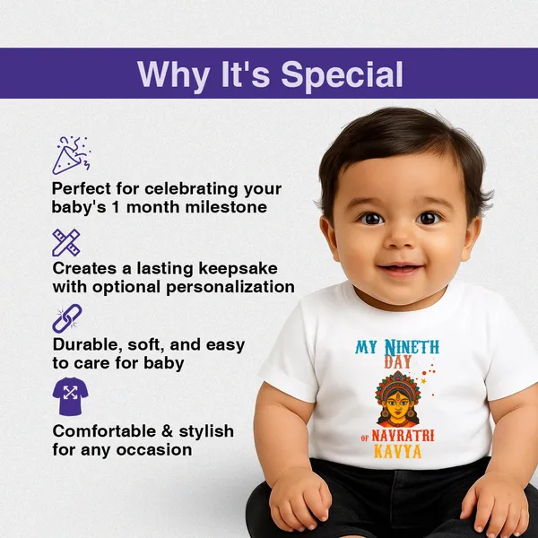 White_Cotton_My_Ninth_Day_Of_Navratri_Kavya_Printed_Kids_T-Shirt