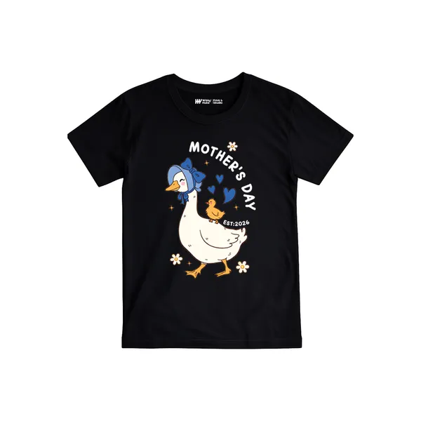 Mother'S_Day_White_Duck_Graphic_Black_Cotton_T-Shirt_For_Kids