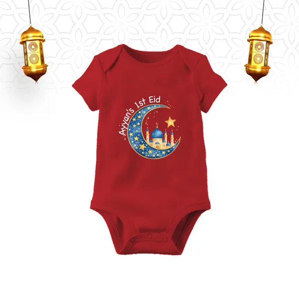 Red_Cotton_Ayaan'S_1St_Eid_Crescent_Moon_Bodysuit_For_Baby