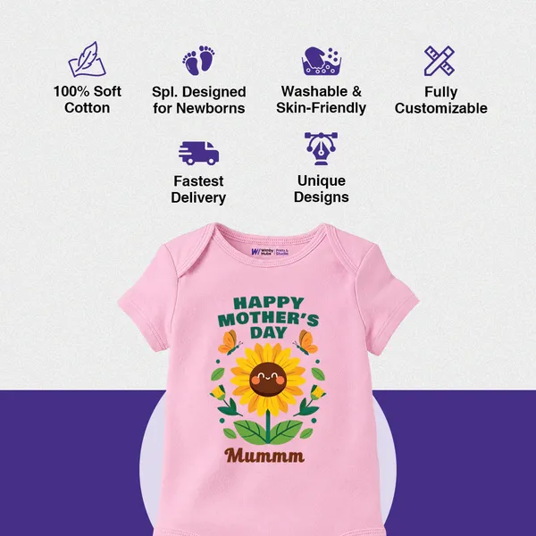 Pink_Cotton_Happy_Mother'S_Day_Sunflower_Printed_Onesie_For_Baby