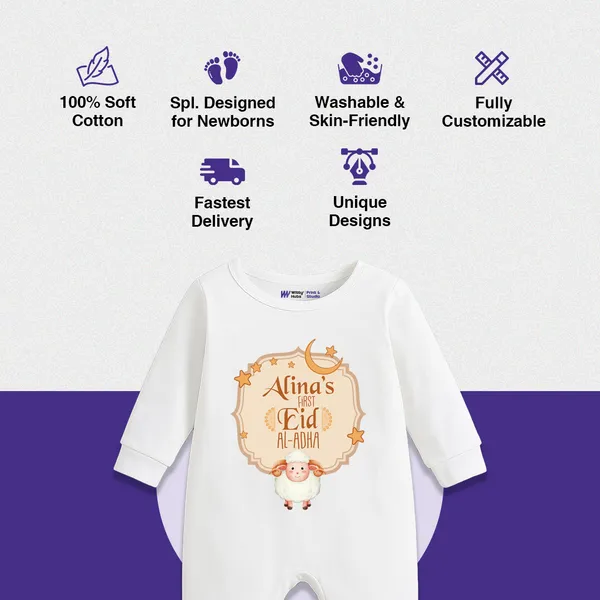 White_Cotton_Eid_Al-Adha_Customized_Print_Romper_For_Baby