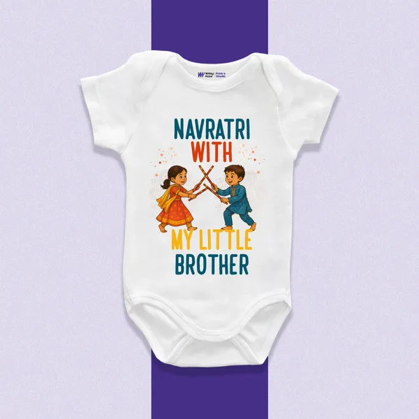 Navratri_With_Little_Brother_White_Cotton_Baby_Onesie