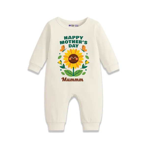 Cream_Happy_Mother'S_Day_Sunflower_Print_Romper_For_Babies
