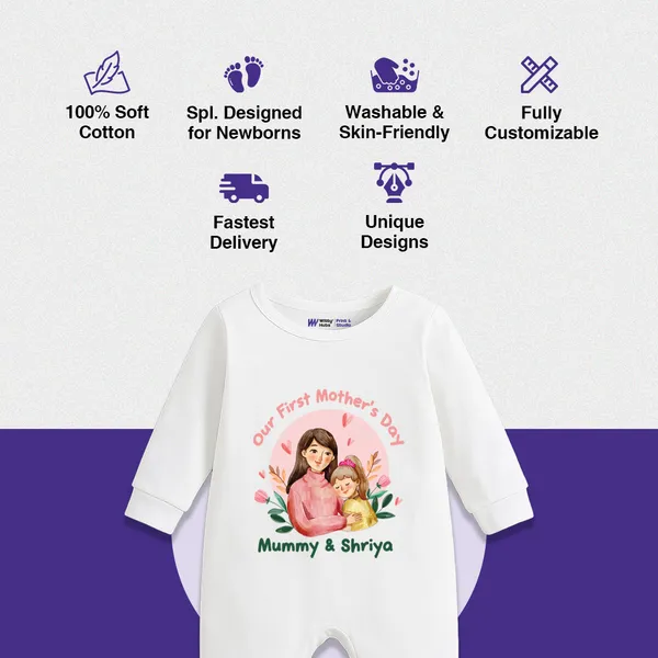 White_Cotton_Our_First_Mother'S_Day_Personalized_Romper_For_Baby