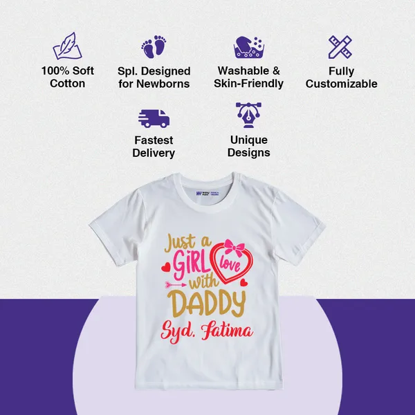 White_Personalized_Daddy'S_Girl_Cotton_T-Shirt_For_Babies