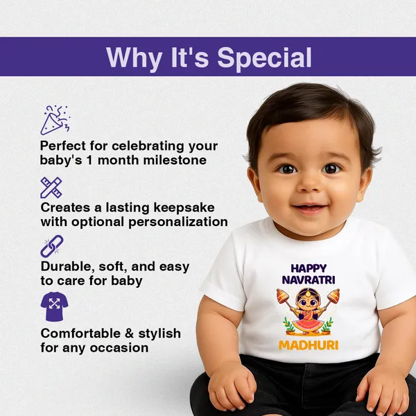 White_Cotton_Happy_Navratri_Madhuri_Printed_T-Shirt_For_Kids