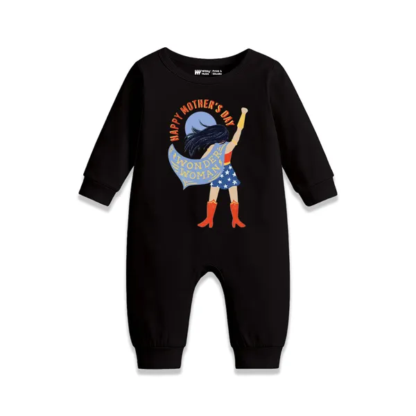 Black_Cotton_Happy_Mother'S_Day_Superhero_Print_Romper_For_Baby