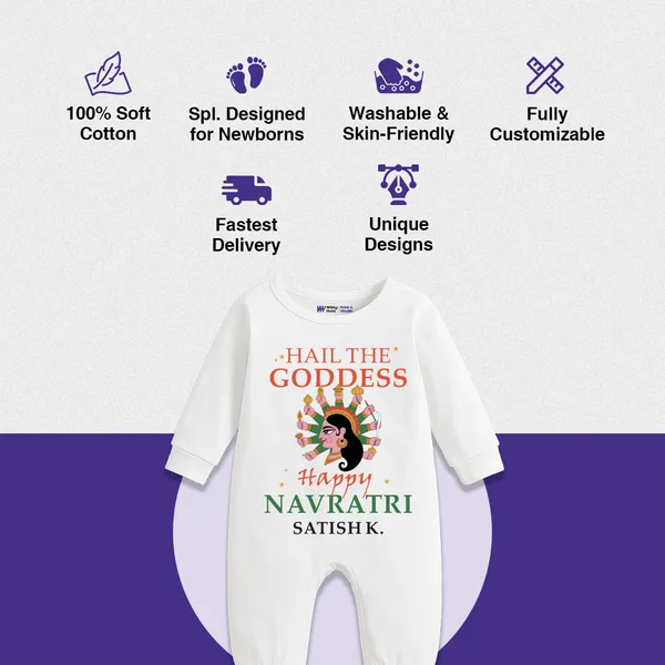 White_Cotton_Navratri_Customizable_Romper_For_Newborns