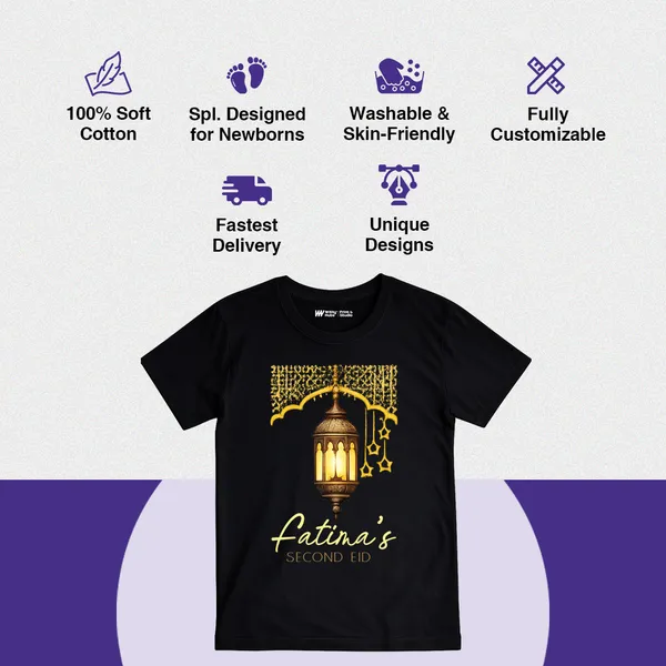 Fatina'S_Second_Eid_Customized_Black_Cotton_T-Shirt_For_Kids
