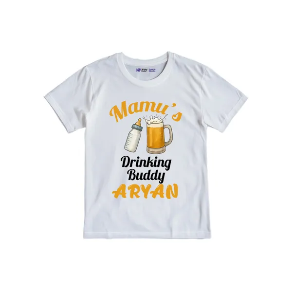 Mama'S_Drinking_Buddy_Personalized_White_T-Shirt_For_Baby