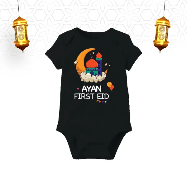 Black_Cotton_First_Eid_Printed_Bodysuit_For_Baby
