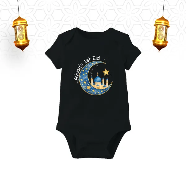 Arwa'S_1St_Eid_Black_Cotton_Baby_Onesie_With_Moon_Print