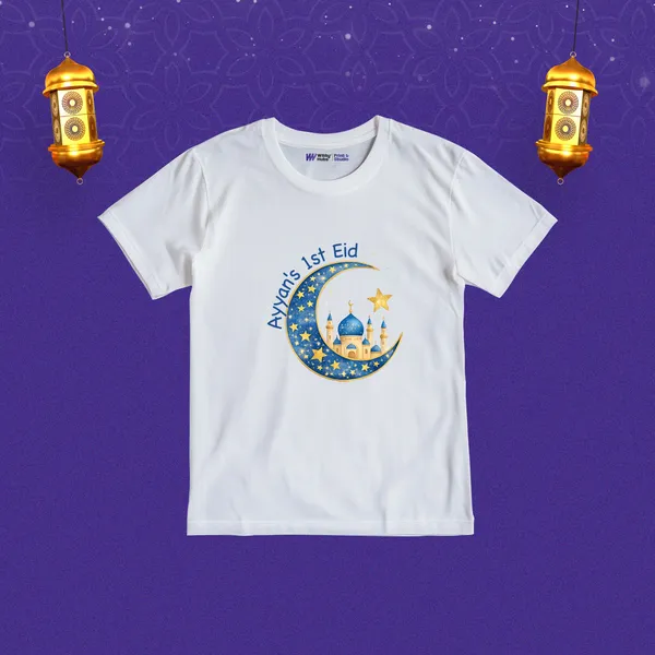 Ayaan'S_1St_Eid_White_Cotton_Printed_T-Shirt_For_Kids