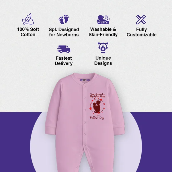 Pink_Cotton_Your_Arms_Are_My_Safest_Place_Mother'S_Day_Romper_For_Newborns