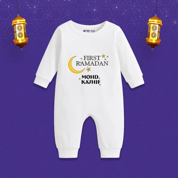 White_First_Ramadan_Customized_Full_Sleeve_Romper_For_Baby