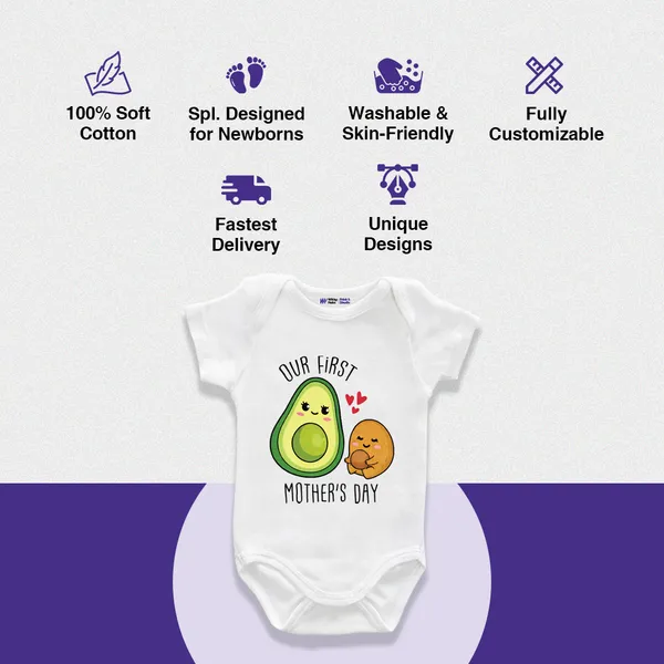 White_Cotton_Our_First_Mother'S_Day_Printed_Romper_For_Baby