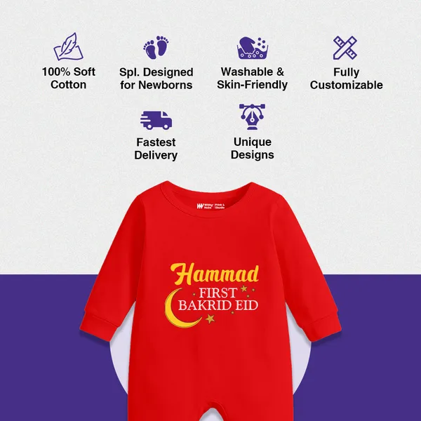 Red_Cotton_First_Bakrid_Eid_Customized_Romper_For_Baby