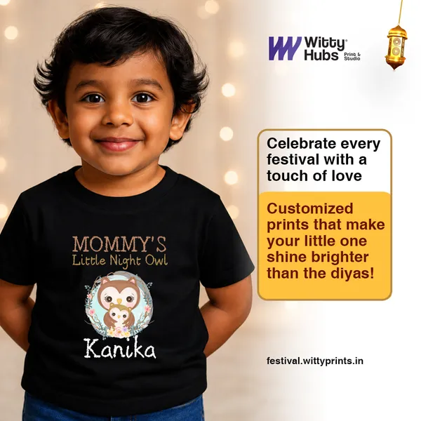 Black_Cotton_Mommy'S_Little_Night_Owl_Printed_T-Shirt_For_Kids