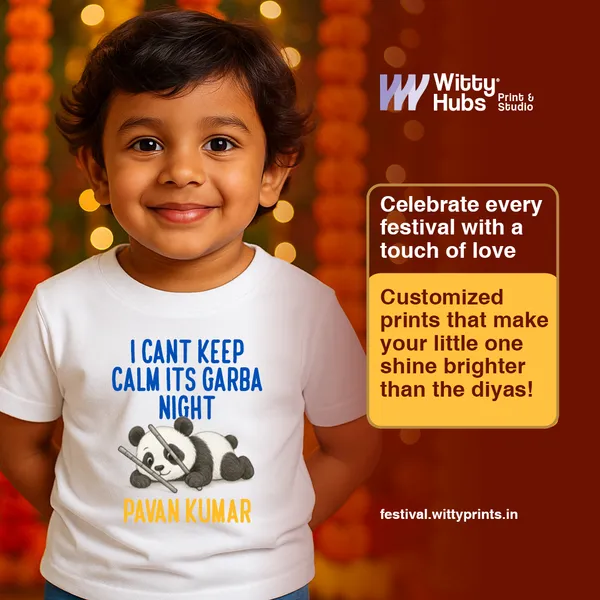 White_Cotton_Garba_Night_Printed_T-Shirt_For_Kids