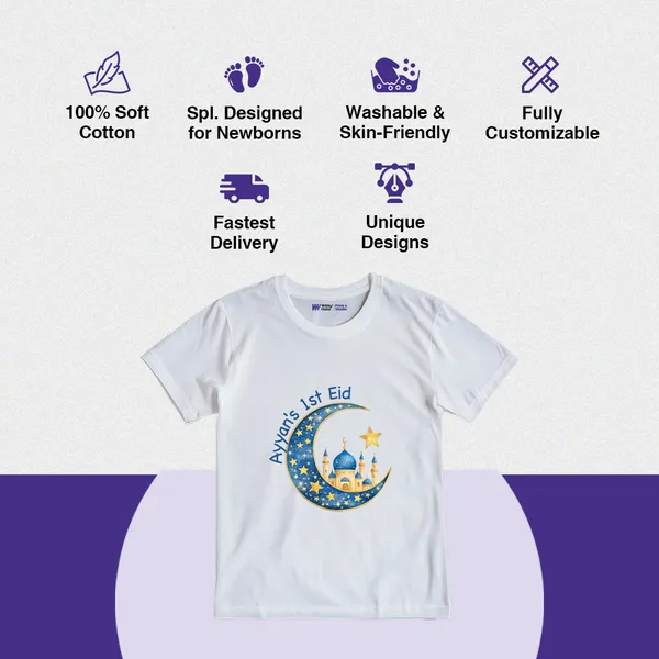 Ayaan'S_1St_Eid_White_Cotton_Printed_T-Shirt_For_Kids