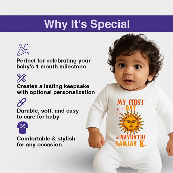 White_Cotton_My_First_Day_Of_Navratri_Sanjay_K_Baby_Romper