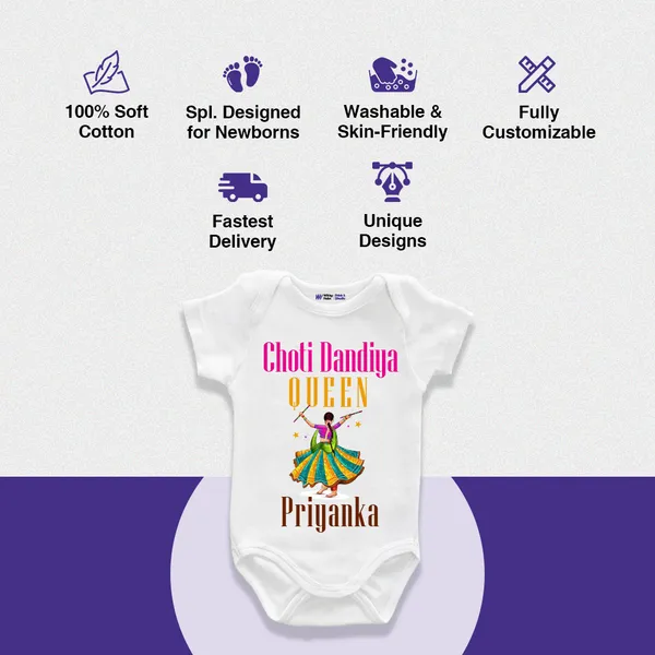 White_Cotton_Personalized_Choti_Dandiya_Queen_Baby_Onesie