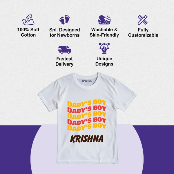 White_Cotton_Daddy'S_Boy_Personalized_T-Shirt_For_Kids