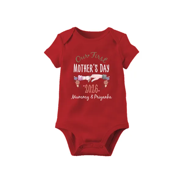Our_First_Mother'S_Day_2026_Red_Cotton_Romper_For_Baby
