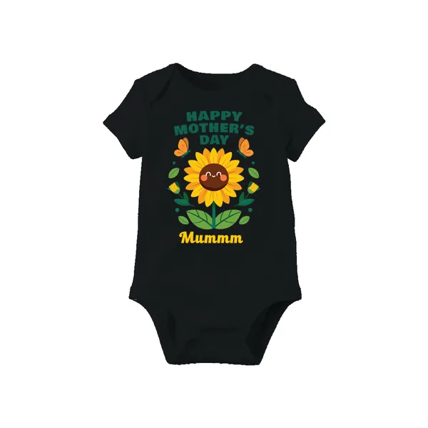 Black_Cotton_Happy_Mother'S_Day_Sunflower_Printed_Baby_Onesie