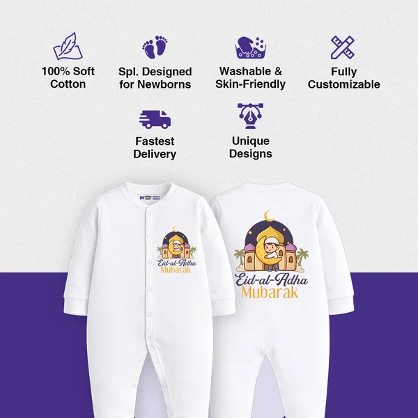 White_Full_Sleeve_Eid-Al-Adha_Mubarak_Printed_Romper_For_Baby