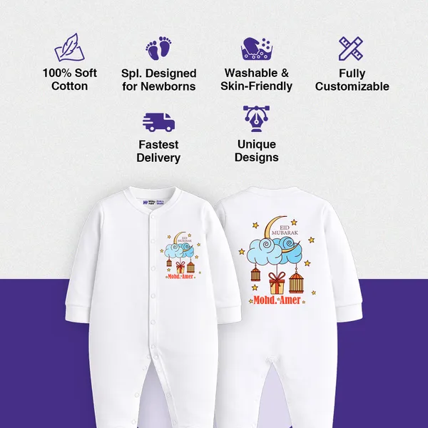 White_Cotton_Eid_Mubarak_Elephant_Print_Romper_For_Baby