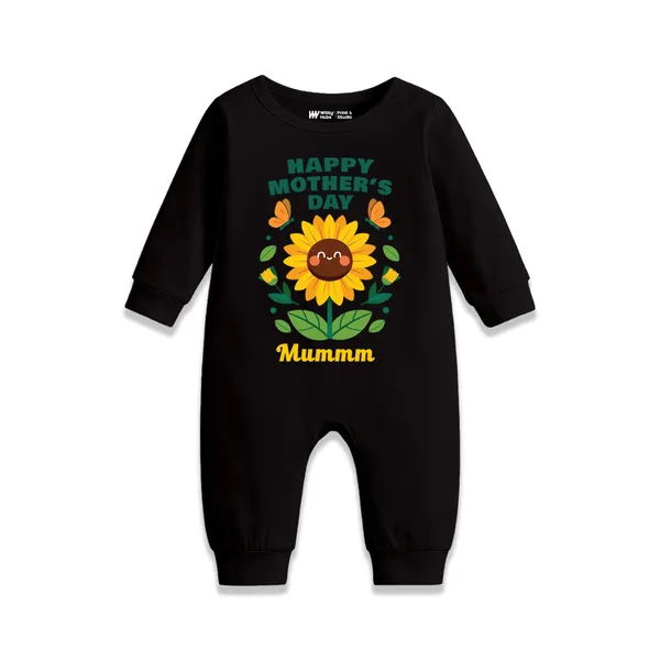 Black_Cotton_Happy_Mother'S_Day_Sunflower_Print_Romper_For_Babies