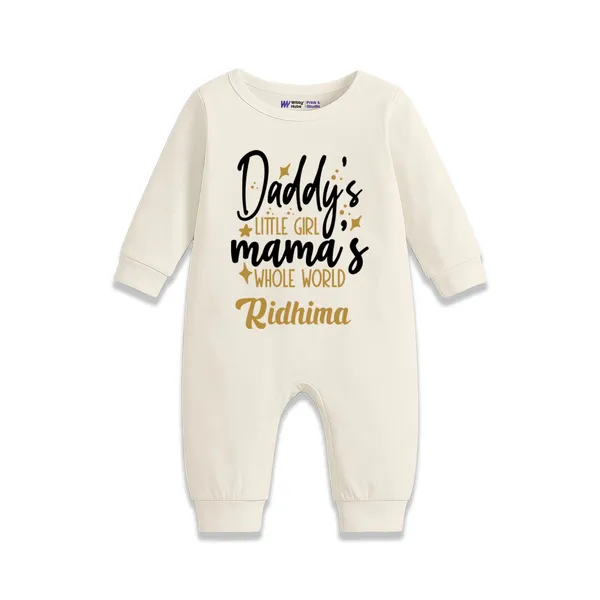 Cream_Full_Sleeve_Romper_With_Daddy'S_Little_Girl_Mama'S_Whole_World_Print