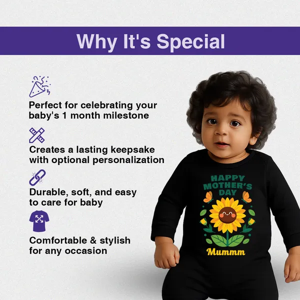 Black_Cotton_Happy_Mother'S_Day_Sunflower_Print_Romper_For_Babies