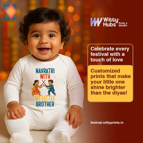 White_Cotton_Full_Sleeve_Navratri_With_Brother_Baby_Romper
