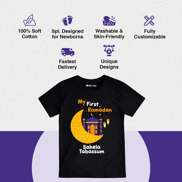 My_First_Ramadan_Customized_Sahela_Tabassum_Black_T-Shirt_For_Kids