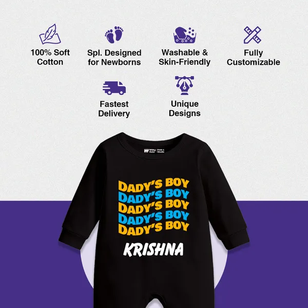 Black_Daddy'S_Boy_Personalized_Full_Sleeve_Romper_For_Baby