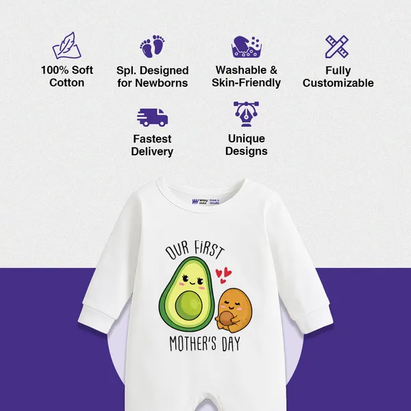White_Cotton_Our_First_Mother'S_Day_Avocado_Print_Romper_For_Baby