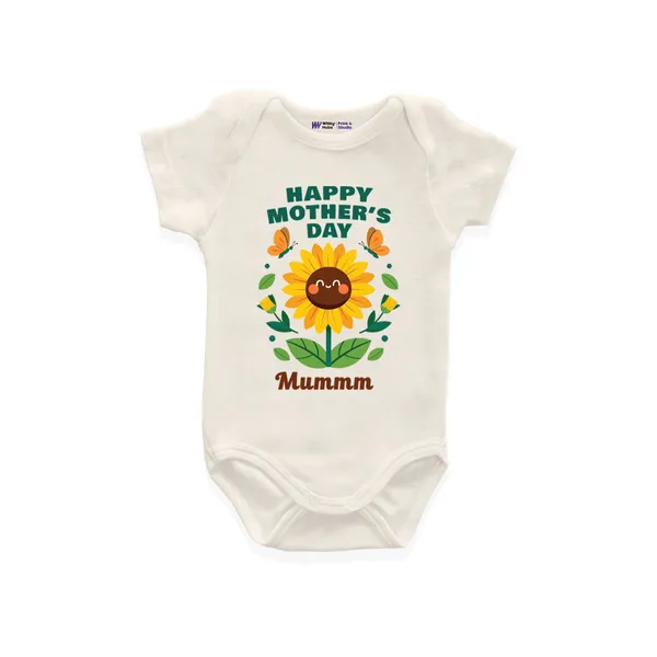 Cream_Cotton_Happy_Mother'S_Day_Sunflower_Print_Bodysuit_For_Baby