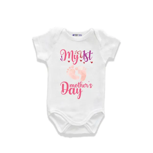 My_1St_Mother'S_Day_Pink_Footprint_White_Onesie_For_Baby_Girls