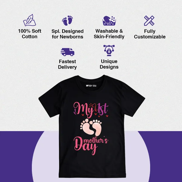 Black_Cotton_My_1St_Mother'S_Day_T-Shirt_For_Baby
