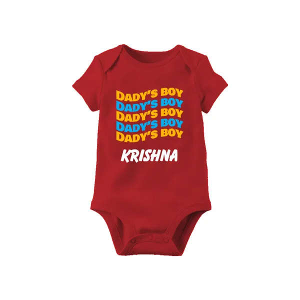 Red_Cotton_Daddy'S_Boy_Customized_Baby_Romper