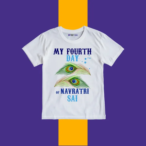 White_Cotton_My_Fourth_Day_Of_Navratri_Sai_Printed_T-Shirt_For_Kids