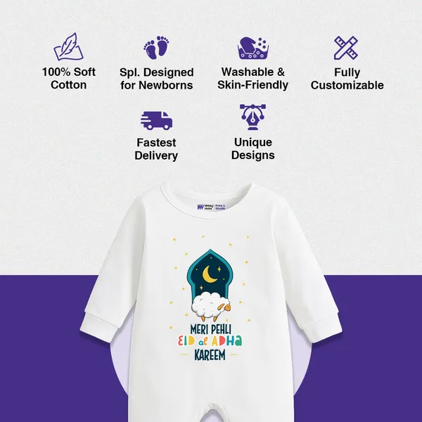 White_Cotton_Meri_Pehli_Eid_Ul_Adha_Kareem_Romper_For_Babies
