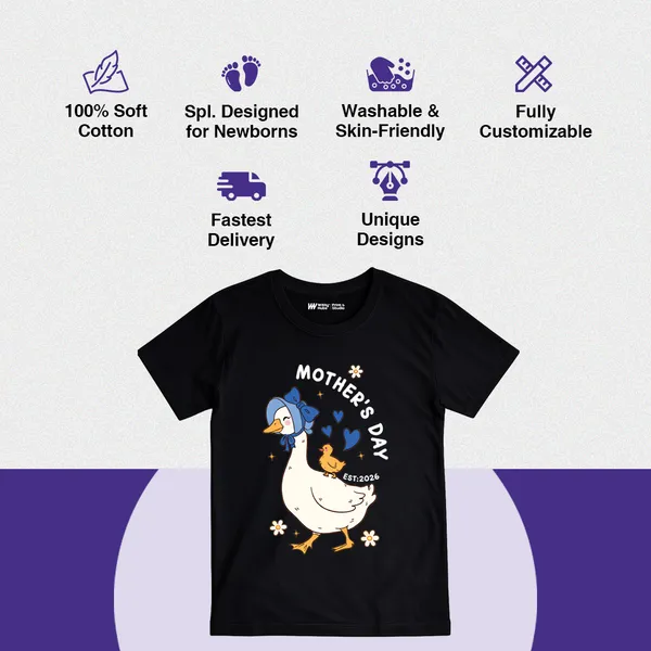 Mother'S_Day_White_Duck_Graphic_Black_Cotton_T-Shirt_For_Kids
